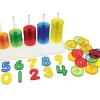 Abaque de tri 30 cm- Socle 5 tiges + 50 anneaux translucides colorés 5 cm + 10 chiffres