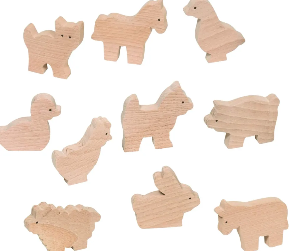 10 animaux de la ferme en bois naturel