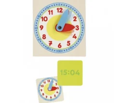 Apprentissage de l'heure en bois - Horloge + 12 cartes jeu