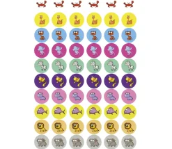 240 autocollants stickers animaux ronds 2.5 cm
