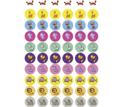 240 autocollants stickers animaux ronds 2.5 cm