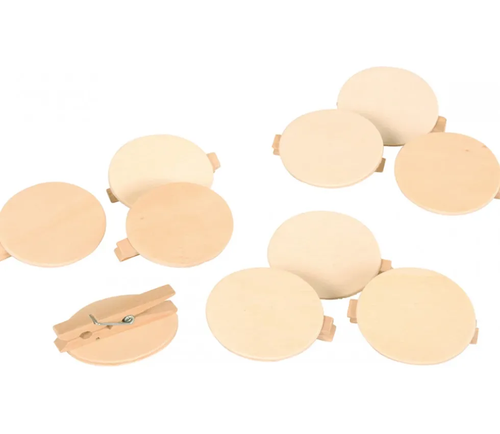 10 Badges neutres en bois 5 cm avec pince à personnaliser