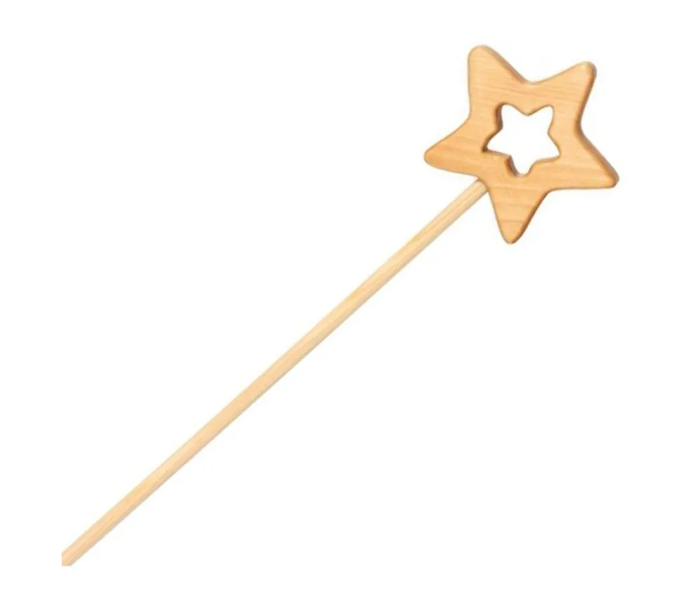 Baguette magique en bois pour jeu 38 cm étoile