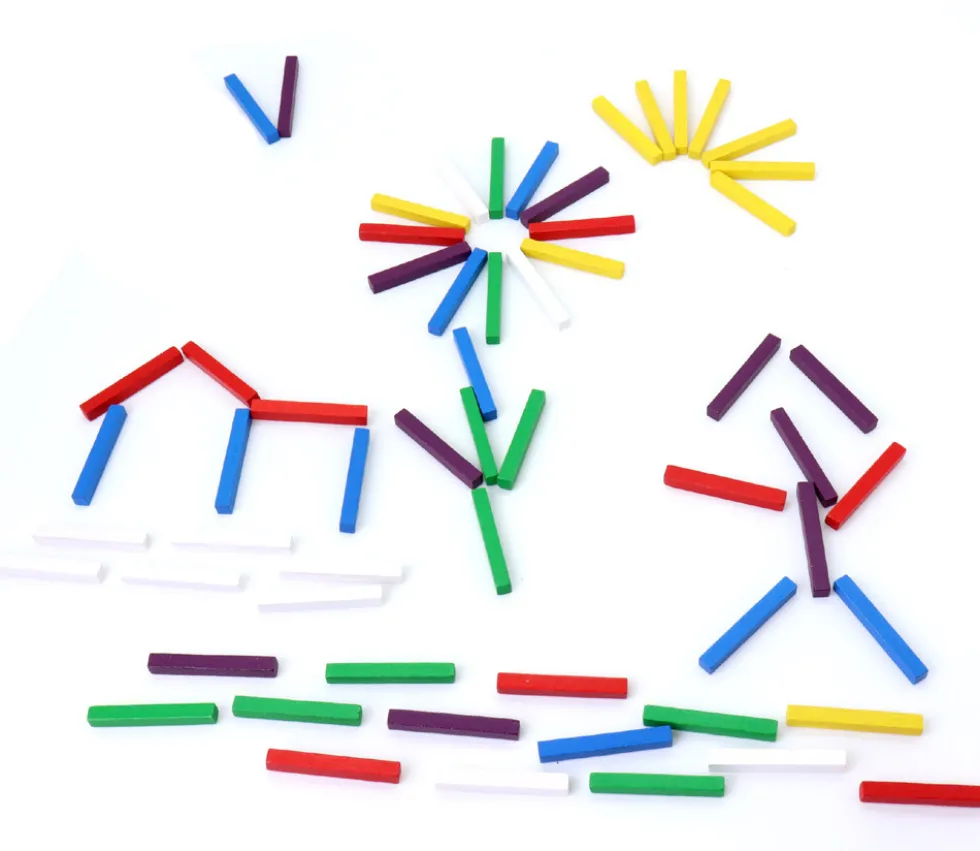 60 Baguettes en bois multicolores 5x5x39 mm