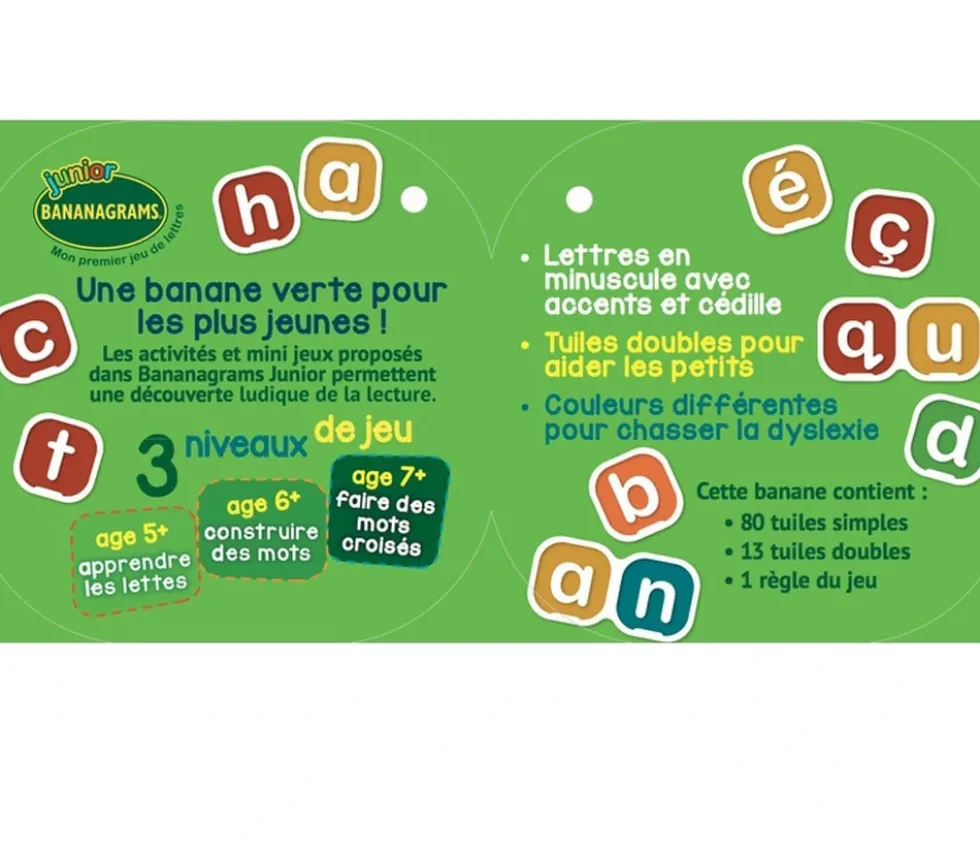 Bananagrams junior mon premier jeu de lettres - banane verte version enfant