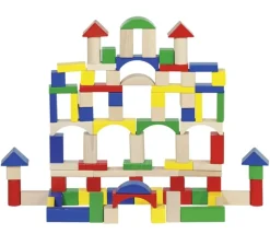 Baril 100 blocs bois de construction colorés pour jeux
