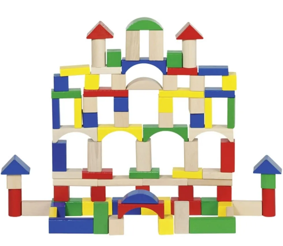 Baril 100 blocs bois de construction colorés pour jeux