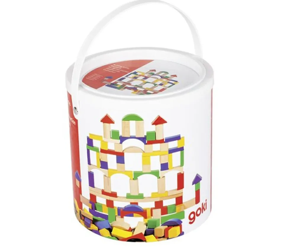 Baril 100 blocs bois de construction colorés pour jeux