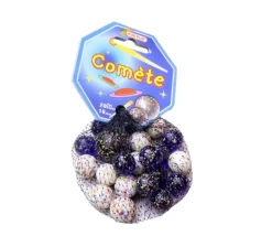 20 Billes Comète bleues et blanches mouchetées 16 mm + 1 calot 25 mm