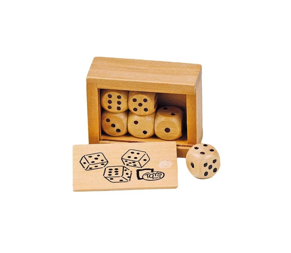 Boite bois avec 6 Dés en bois 16 mm de 1 à 6 pour jeux