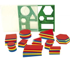 Boite 60 formes géométriques à plat épaisseur, taille et couleur, version standard