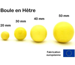 Boule 2 cm couleur jaune en bois - bille hêtre diamètre 20 mm