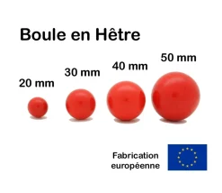Boule 5 cm couleur rouge en bois - bille hêtre diamètre 50 mm