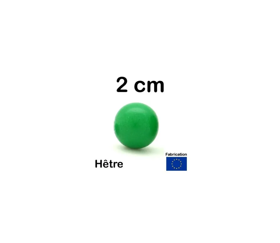 Boule 2 cm couleur verte en bois - bille hêtre diamètre 20 mm