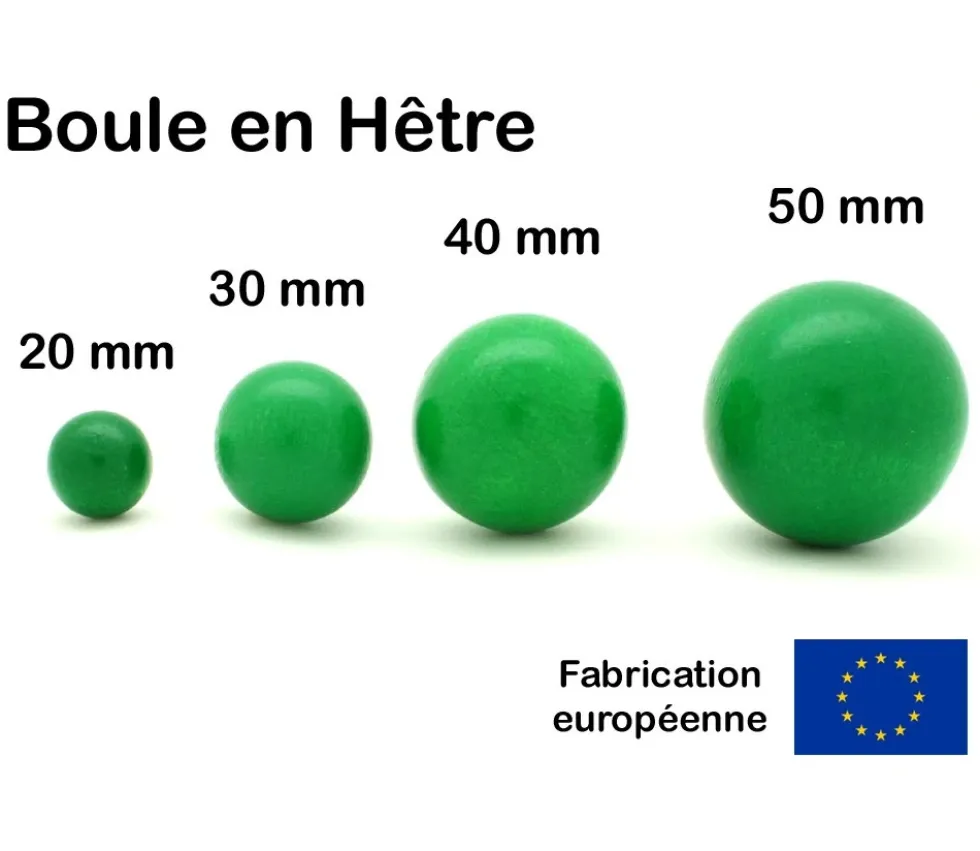 Boule 3 cm couleur verte en bois - bille hêtre diamètre 30 mm