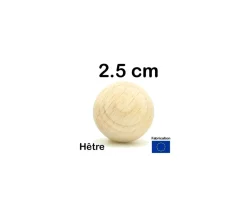 Boule 2.5 cm en bois - bille hêtre diamètre 25 mm