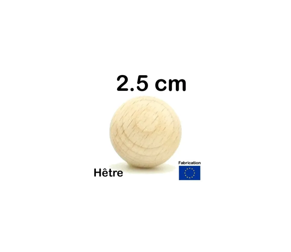 Boule 2.5 cm en bois - bille hêtre diamètre 25 mm