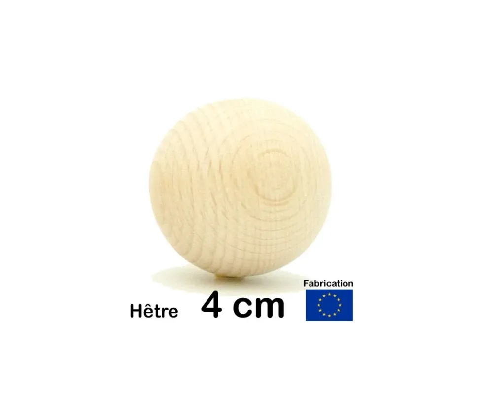 Boule 4 cm en bois - grosse bille hêtre diamètre 40 mm