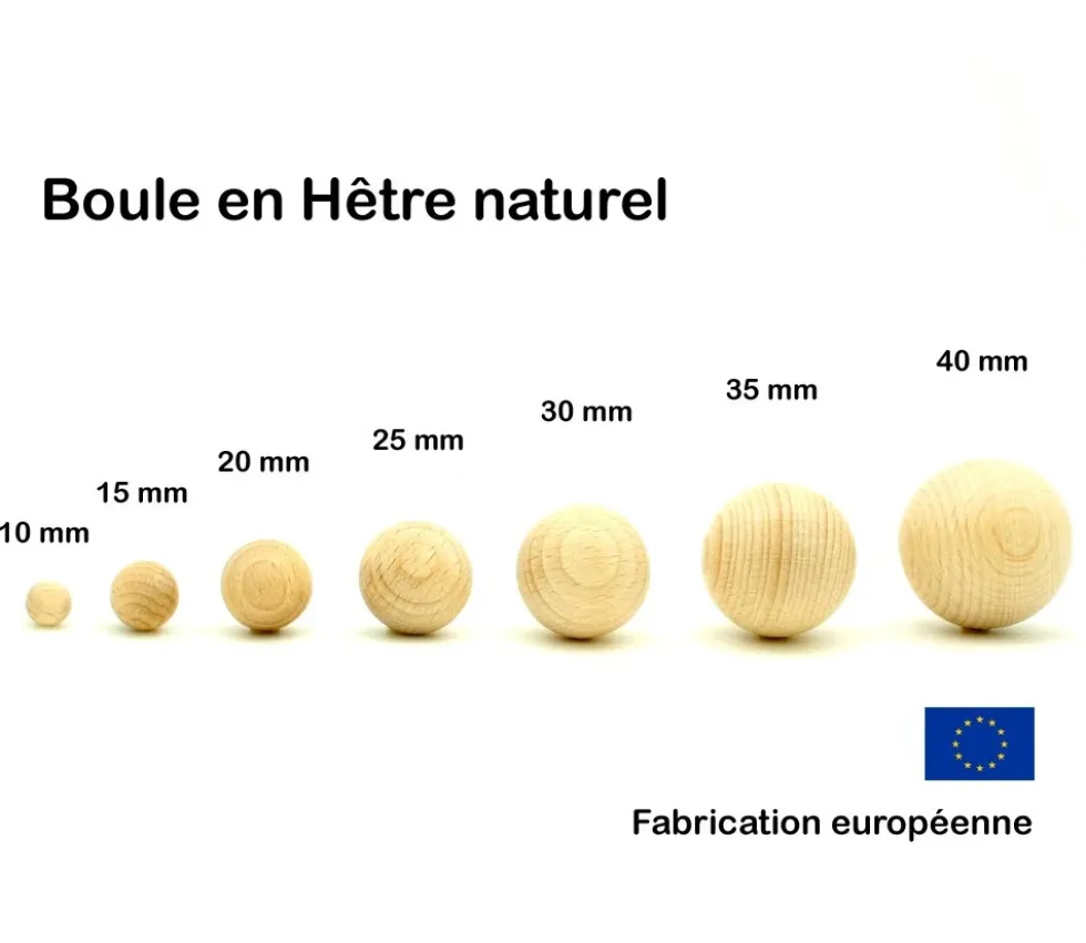 Boule 4 cm en bois - grosse bille hêtre diamètre 40 mm