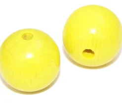 Boule percée 3 cm couleur jaune en bois - grosse perle hêtre diamètre 30 mm trou 6 mm