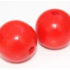 Boule percée 3 cm couleur rouge en bois - grosse perle hêtre diamètre 30 mm trou 6 mm