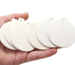 6 boules en bois plates à décorer et suspendre 6 cm