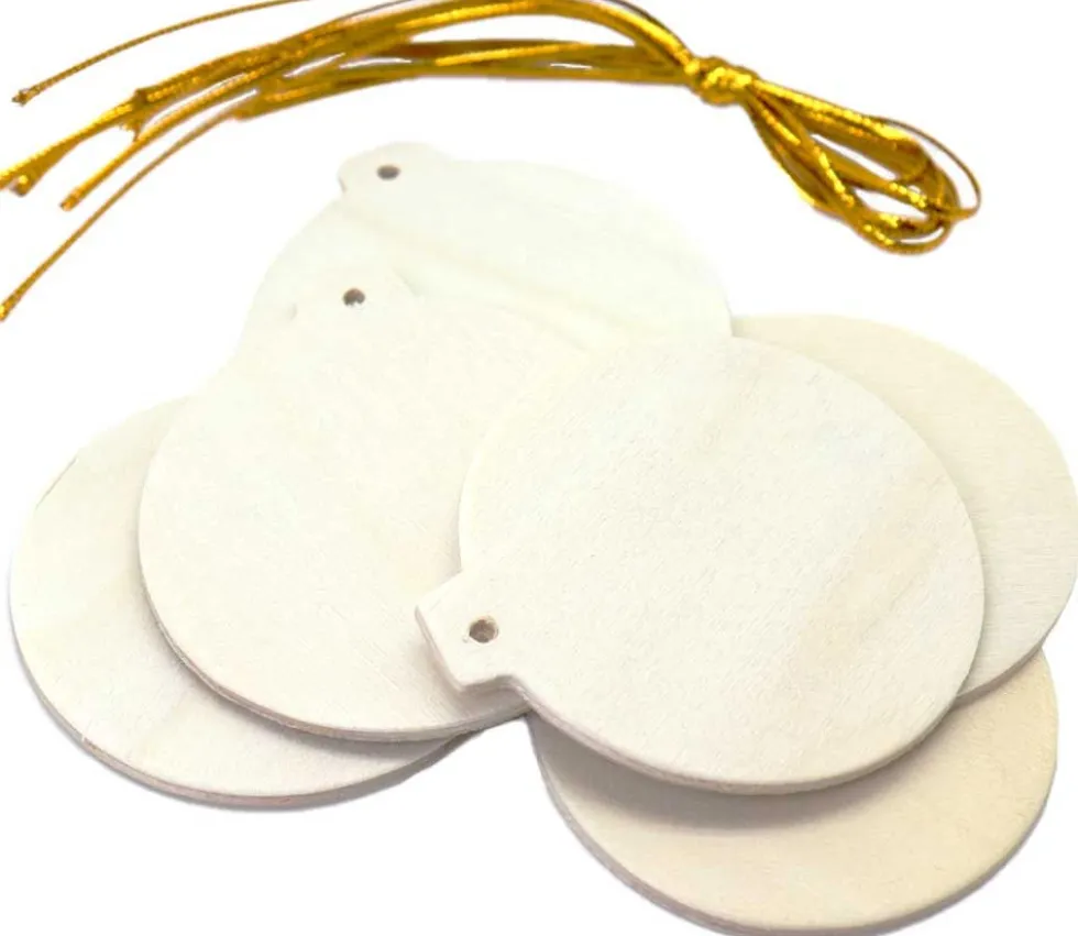 6 boules en bois plates à décorer et suspendre 6 cm