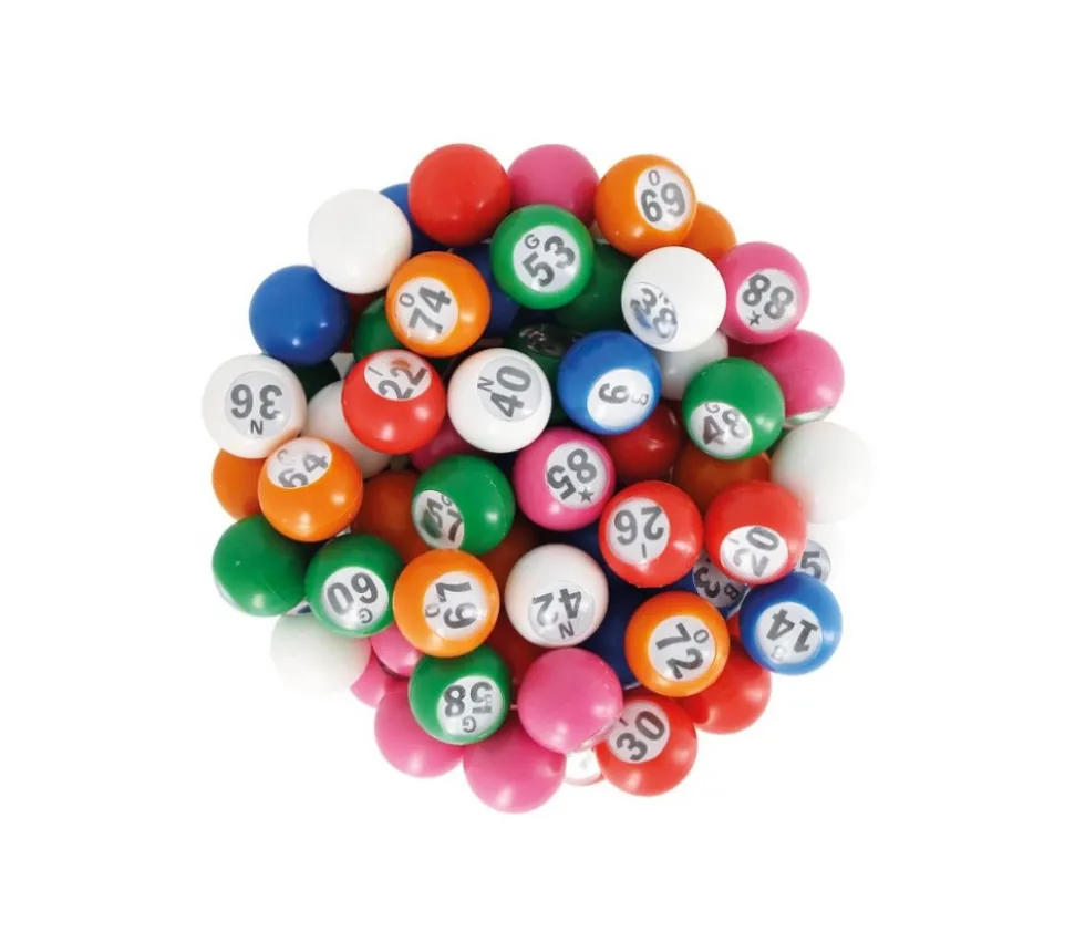 90 boules loto 22 mm de diamètre numérotées en plastique coloré