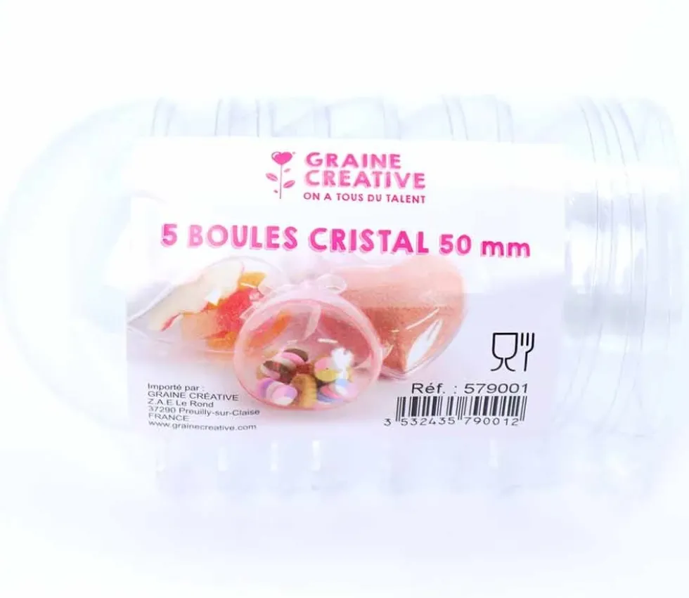 5 Boules plastique cristal 5 cm à remplir et suspendre