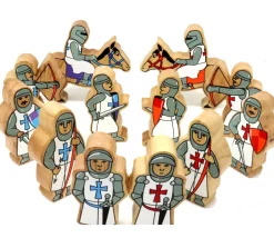 6 chevaliers en bois rouges et blancs - Figurines de jeux