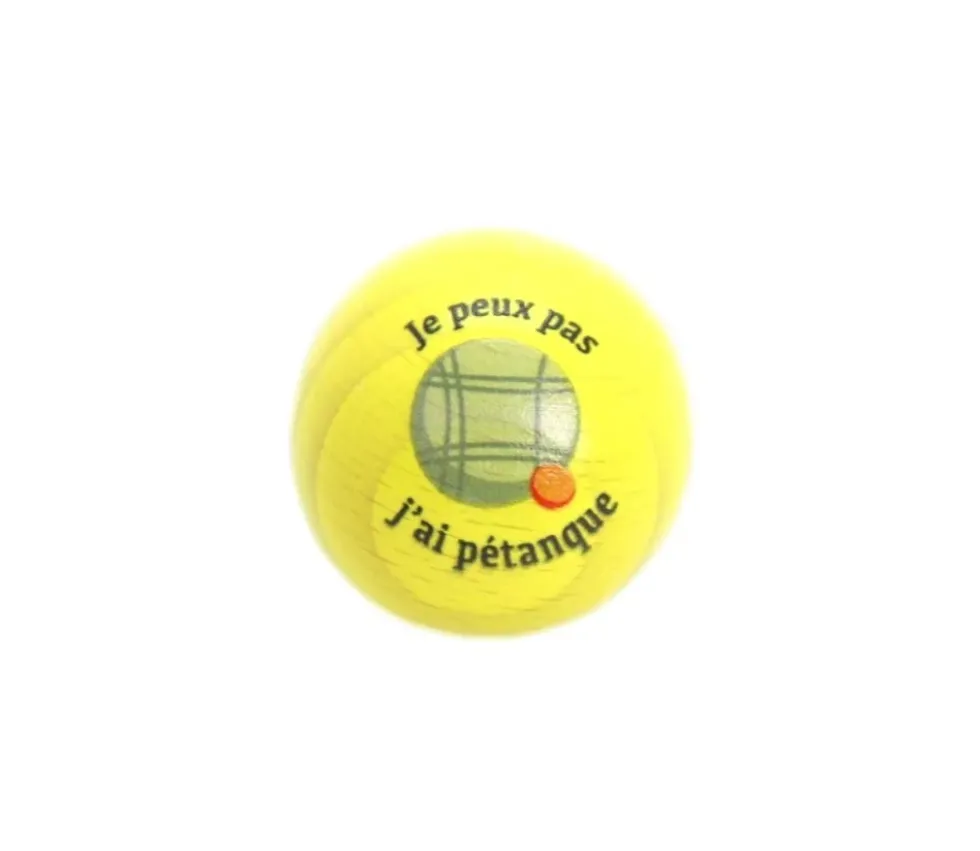 Cochonnet FUN "je peux pas, j'ai pétanque" hêtre 3 cm jaune