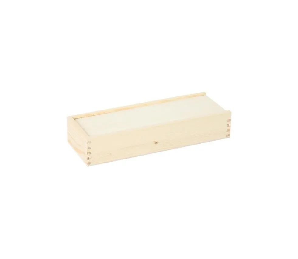 Coffret bois M+ long 28 x 10 x 5 cm couvercle à glissière pour ranger vos accessoires de jeux