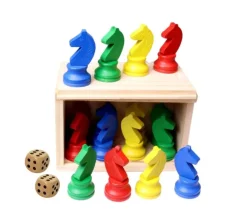 Coffret bois 16 pions petits chevaux + 2 dés