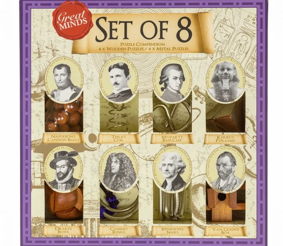 Coffret Hommes célèbres - 8 Casse têtes bois et métal
