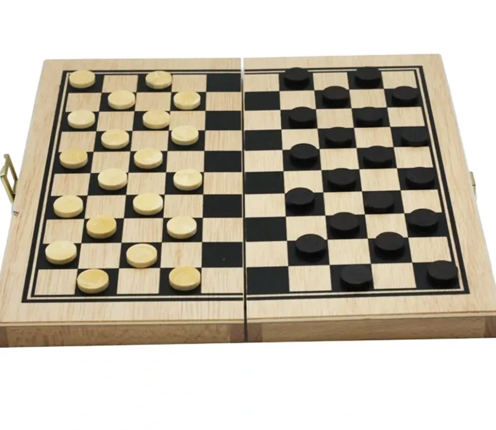 Coffret Jeu de dames bois plateau 30 cm pliable + 40 pions - fabrication France