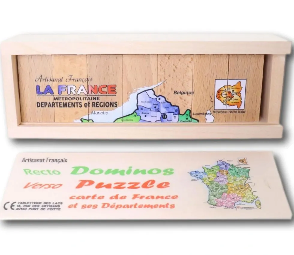 Coffret 2 jeux : dominos et carte de France en bois
