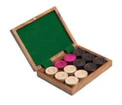 Coffret palissandre avec 24 pions Carrom Carambole - palets bois