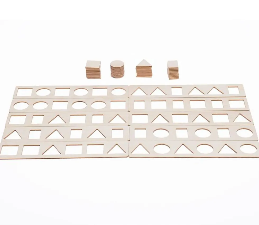 Coffret 10 puzzles et 40 formes géométriques bois
