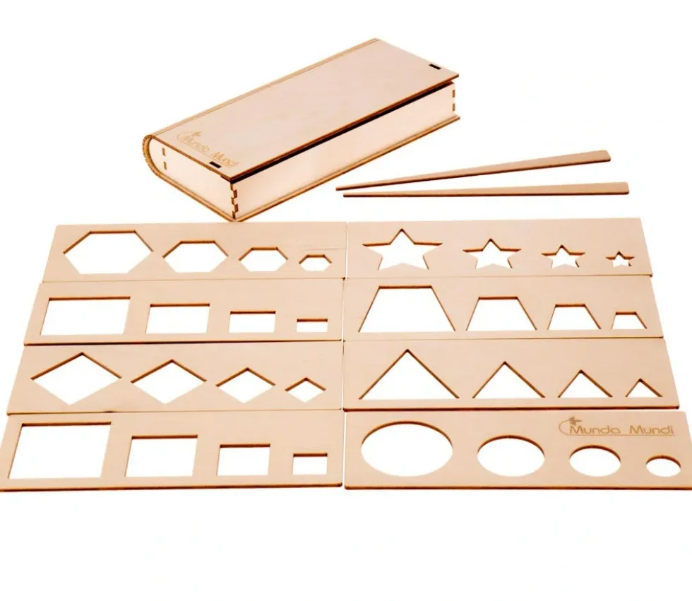 Coffret traçage formes géométriques - 8 pochoirs bois