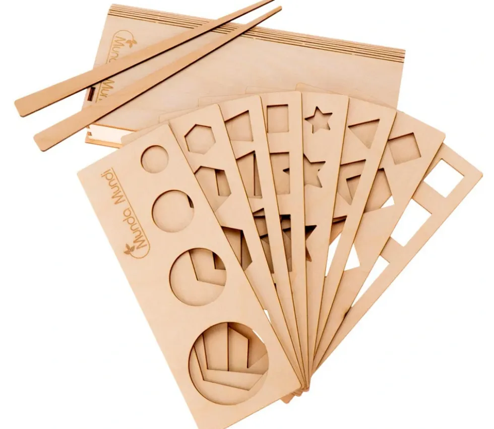 Coffret traçage formes géométriques - 8 pochoirs bois