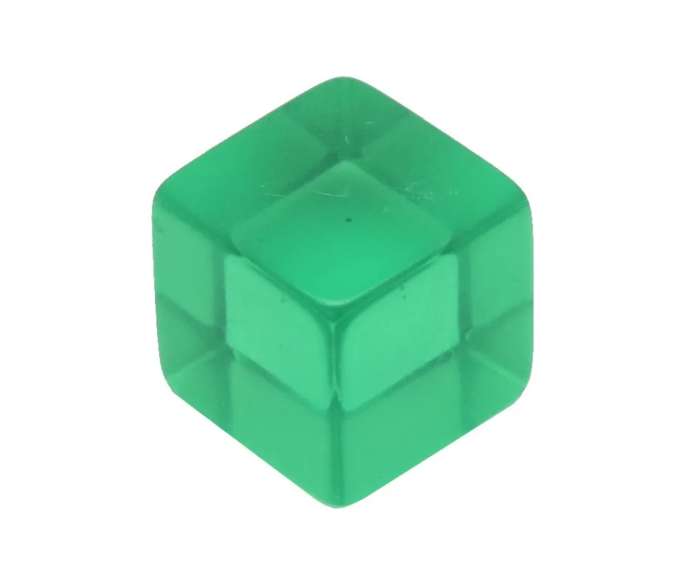Cube 12 mm vert plastique translucide coloré