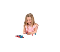 100 cubes encastrables rouge et bleu en bois recyclé