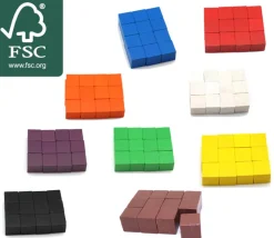 12 Cubes multicolores en bois 2.5 cm. 25 x 25 x 25 mm