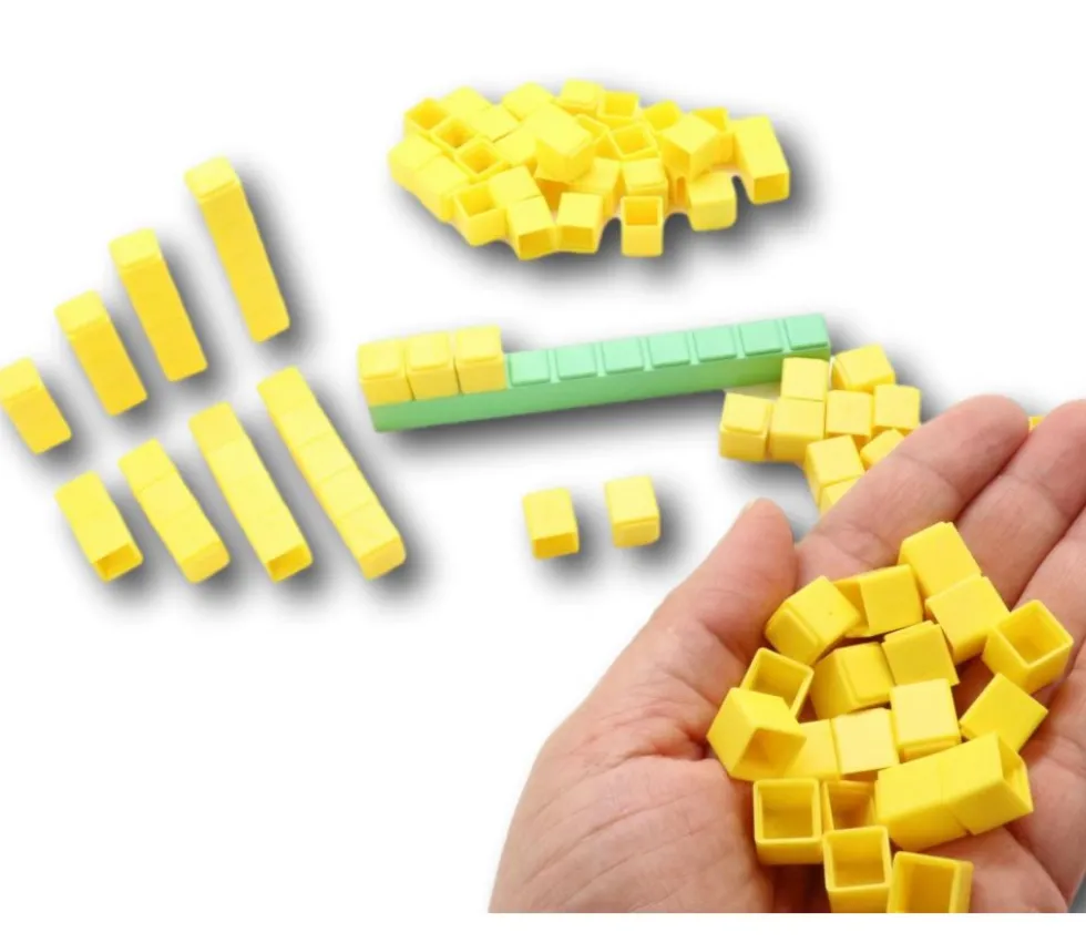 100 Cubes unités 1 cm jaunes emboitables en Re-plastique