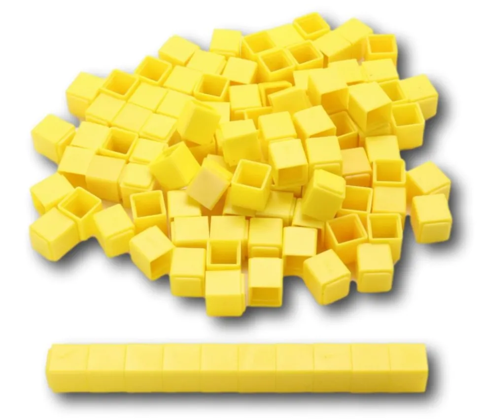 100 Cubes unités 1 cm jaunes emboitables en Re-plastique