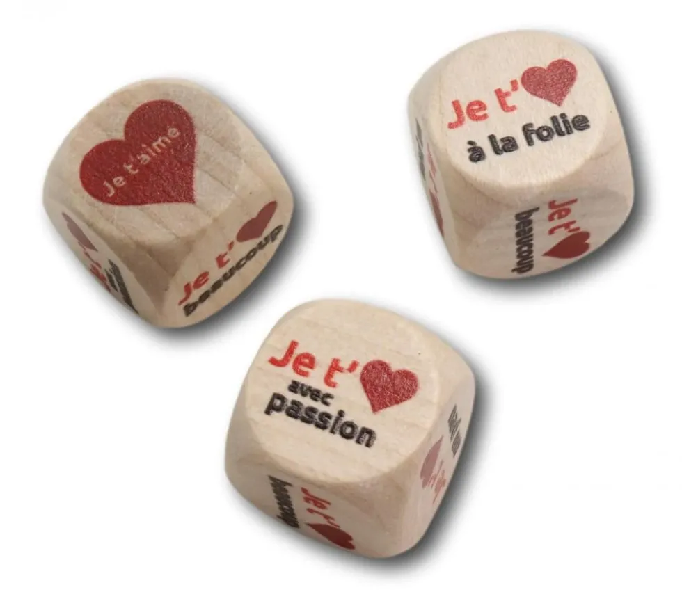 Dé Amour Je t'aime en bois 20 mm