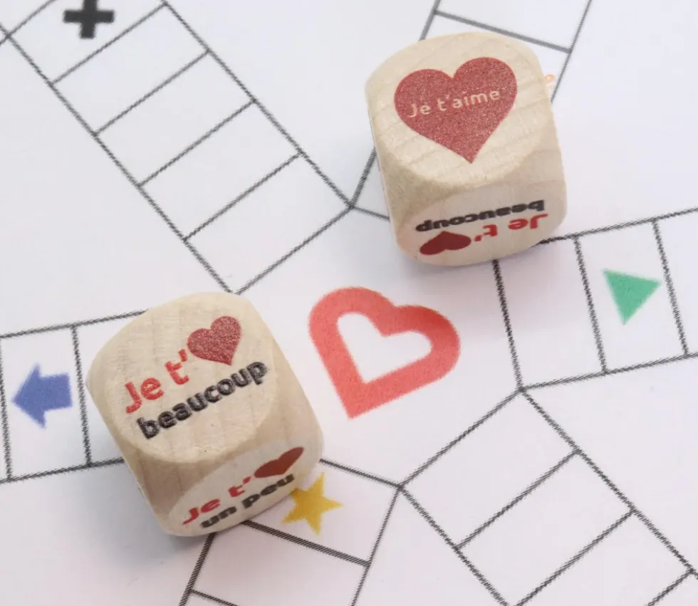 Dé Amour Je t'aime en bois 20 mm