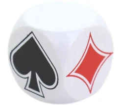 Dé Belote bois blanc 3 cm atout symbole des cartes modèle 2
