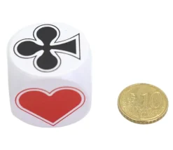 Dé Belote bois blanc 3 cm atout symbole des cartes modèle 2
