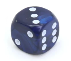 Dé bleu interférence 12 mm points blancs